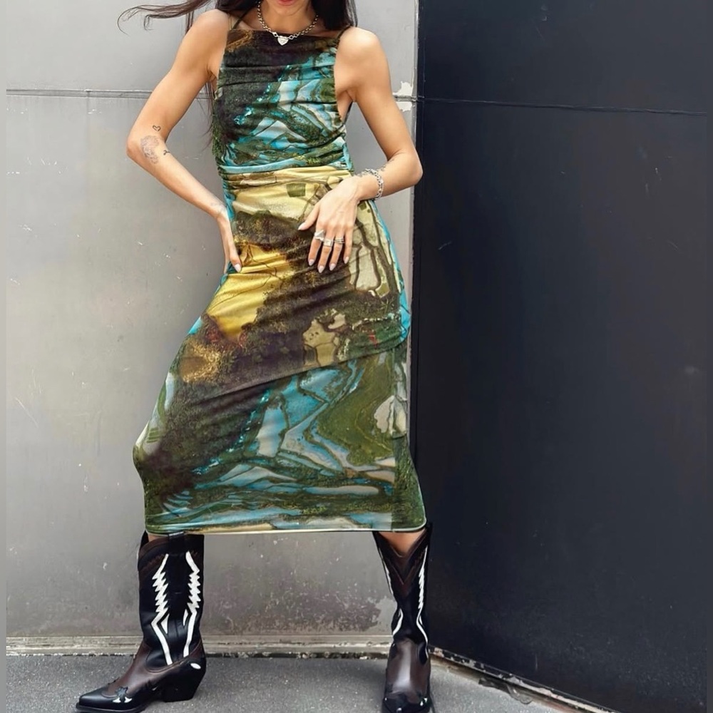 Zara Tule Printed Mesh Dress NWT